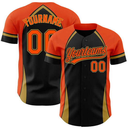 Custom Black Orange-Old Gold 3D Pattern Design Curve Solid Authentic Baseball Jersey - Sky-Custom