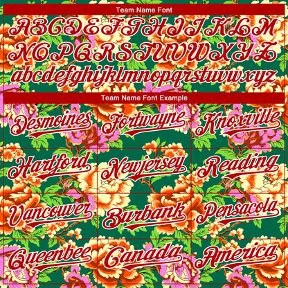 Custom Kelly Green Red-White 3D Pattern Design Northeast China Big Flower Authentic Baseball Jersey - Sky-Custom