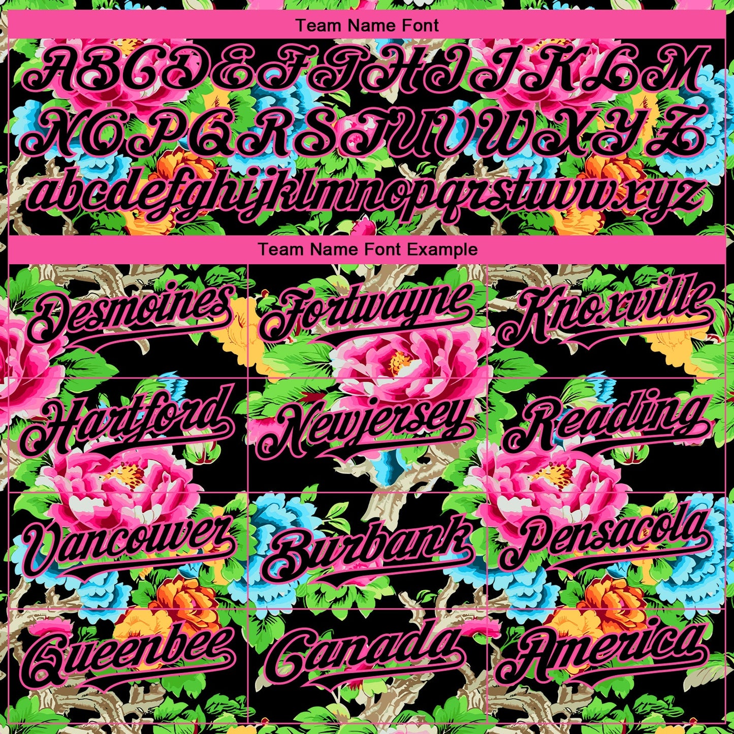 Custom Black Pink 3D Pattern Design Northeast China Big Flower Authentic Baseball Jersey - Sky-Custom