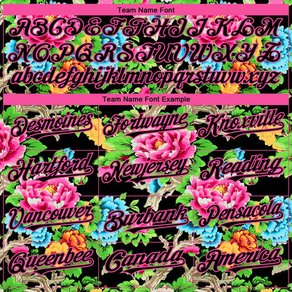 Custom Black Pink 3D Pattern Design Northeast China Big Flower Authentic Baseball Jersey - Sky-Custom