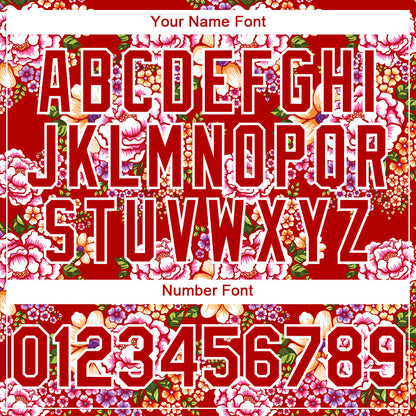 Custom Red White 3D Pattern Design Northeast China Big Flower Authentic Baseball Jersey - Sky-Custom