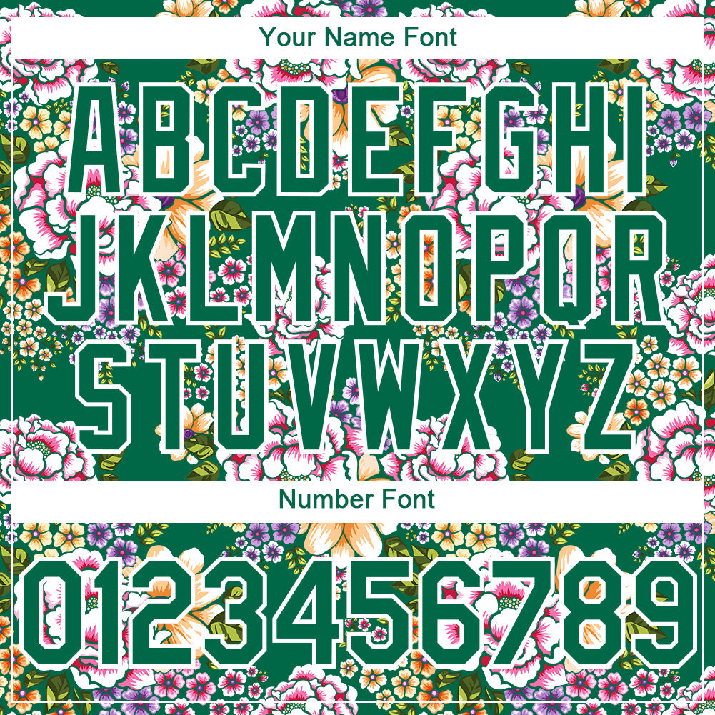 Custom Kelly Green White 3D Pattern Design Northeast China Big Flower Authentic Baseball Jersey - Sky-Custom