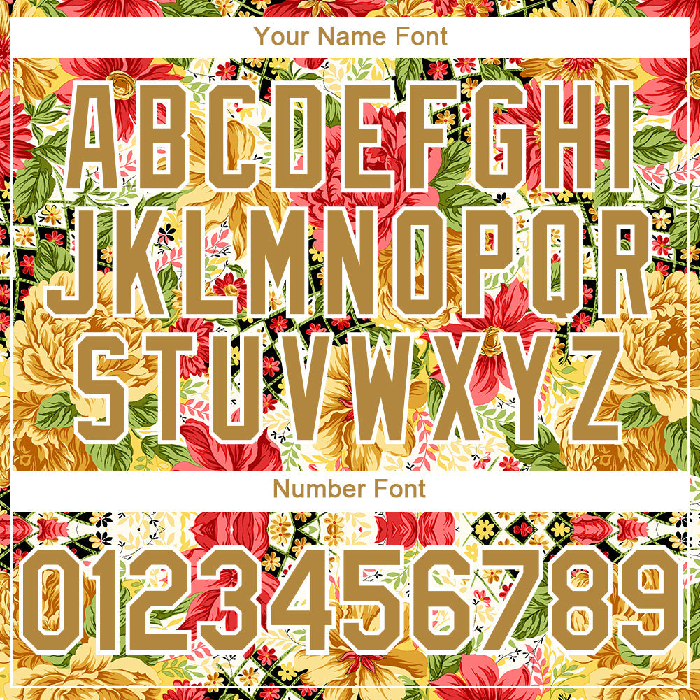 Custom Red Old Gold-White 3D Pattern Design Northeast China Big Flower Authentic Baseball Jersey - Sky-Custom