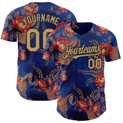 Custom Navy Old Gold-Black 3D Pattern Design Northeast China Big Flower Authentic Baseball Jersey - Sky-Custom