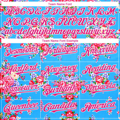 Custom Electric Blue Hot Pink-White 3D Pattern Design Northeast China Big Flower Authentic Baseball Jersey - Sky-Custom