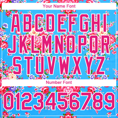 Custom Electric Blue Hot Pink-White 3D Pattern Design Northeast China Big Flower Authentic Baseball Jersey - Sky-Custom