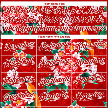 Custom Red White 3D Pattern Design Northeast China Big Flower Authentic Baseball Jersey - Sky-Custom