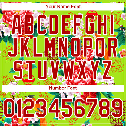 Custom Neon Green Red-White 3D Pattern Design Northeast China Big Flower Authentic Baseball Jersey - Sky-Custom