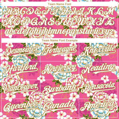 Custom Hot Pink White-Old Gold 3D Pattern Design Northeast China Big Flower Authentic Baseball Jersey - Sky-Custom