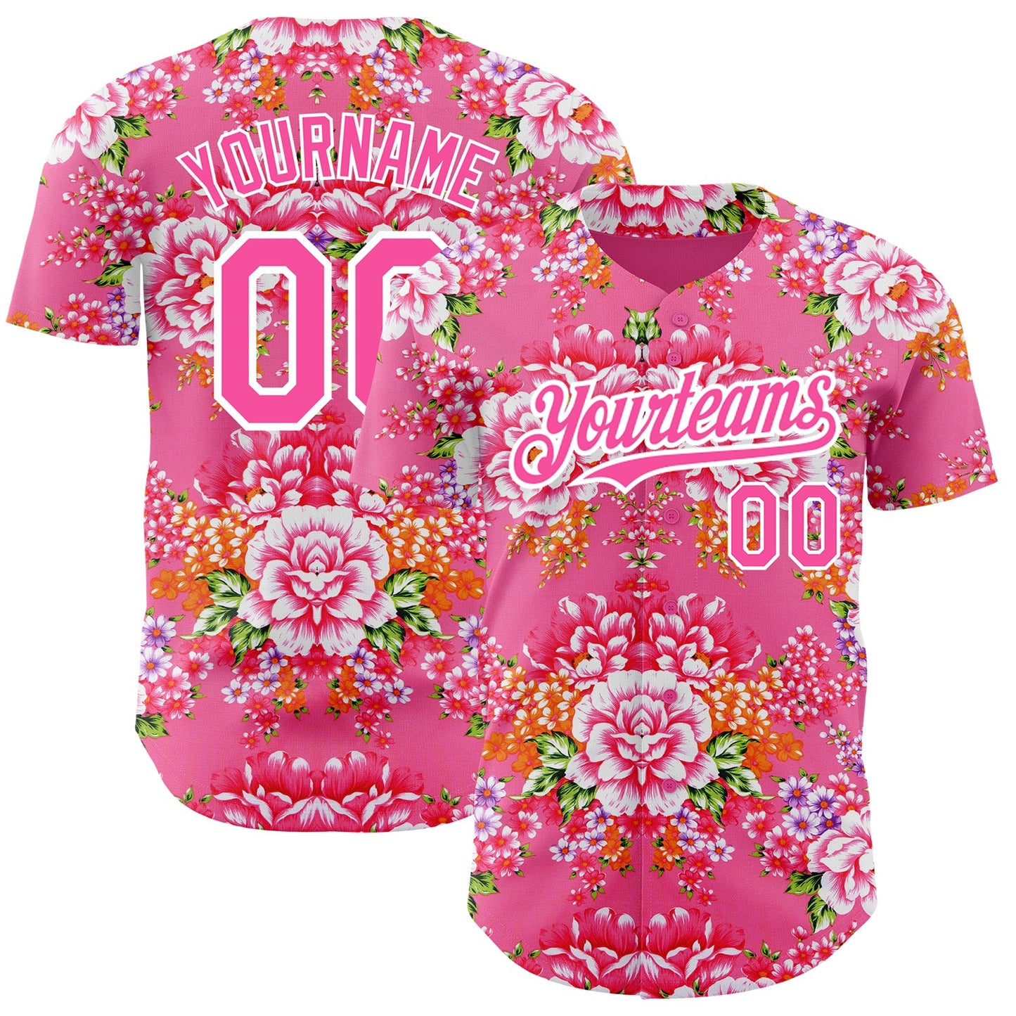 Custom Neon Pink Pink-White 3D Pattern Design Northeast China Big Flower Authentic Baseball Jersey - Sky-Custom