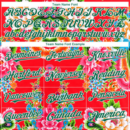 Custom Red Kelly Green-White 3D Pattern Design Northeast China Big Flower Authentic Baseball Jersey - Sky-Custom
