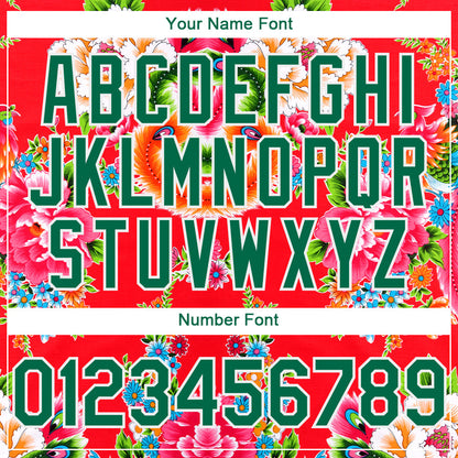 Custom Red Kelly Green-White 3D Pattern Design Northeast China Big Flower Authentic Baseball Jersey - Sky-Custom