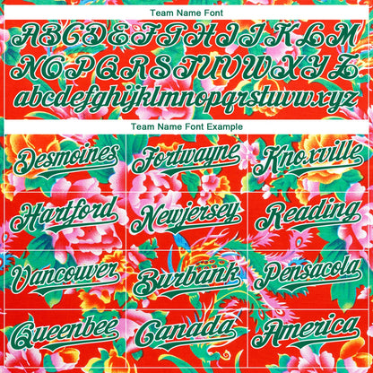 Custom Red Kelly Green-White 3D Pattern Design Northeast China Big Flower Authentic Baseball Jersey - Sky-Custom