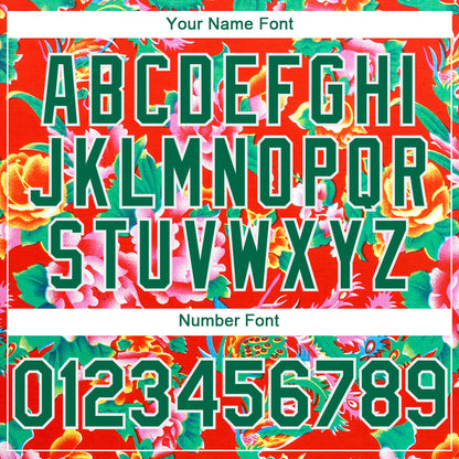 Custom Red Kelly Green-White 3D Pattern Design Northeast China Big Flower Authentic Baseball Jersey - Sky-Custom