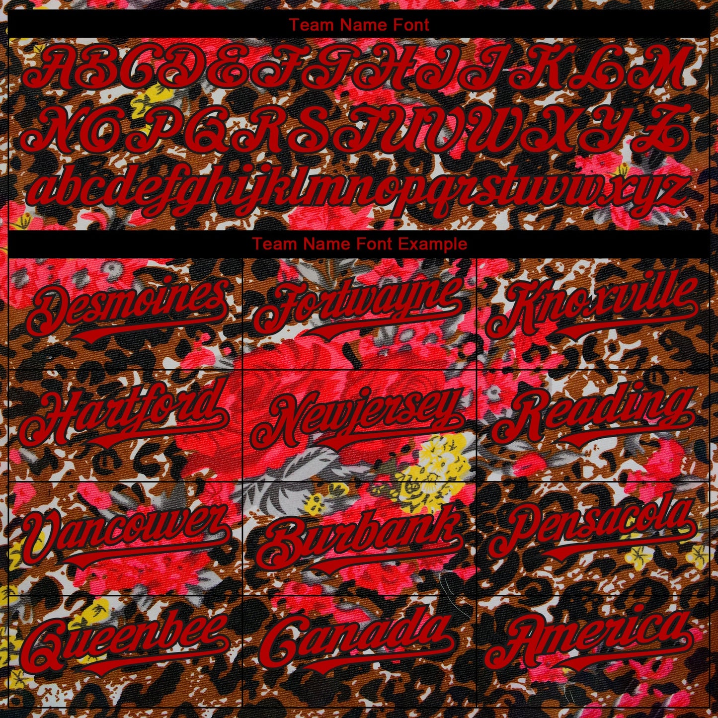 Custom Black Red 3D Pattern Design Northeast China Big Flower And Leopard Print Authentic Baseball Jersey - Sky-Custom