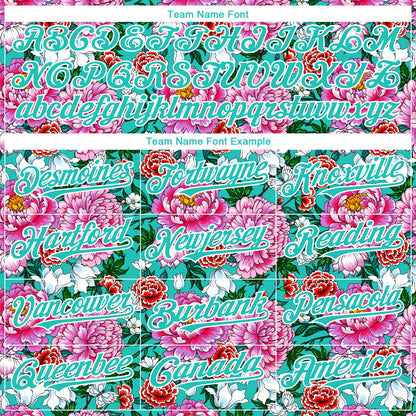 Custom Pink Aqua-White 3D Pattern Design Northeast China Big Flower Authentic Baseball Jersey - Sky-Custom