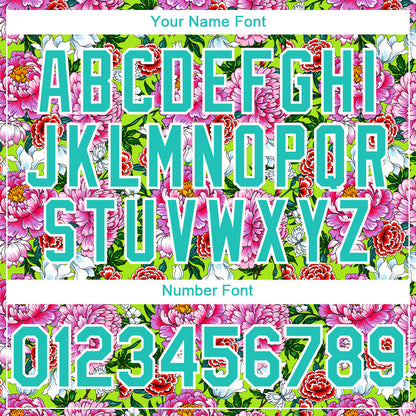 Custom Pink Aqua-White 3D Pattern Design Northeast China Big Flower Authentic Baseball Jersey - Sky-Custom