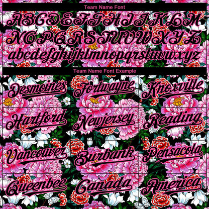 Custom Pink Black 3D Pattern Design Northeast China Big Flower Authentic Baseball Jersey - Sky-Custom