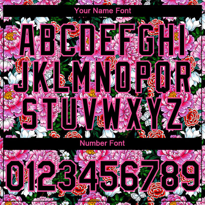 Custom Pink Black 3D Pattern Design Northeast China Big Flower Authentic Baseball Jersey - Sky-Custom