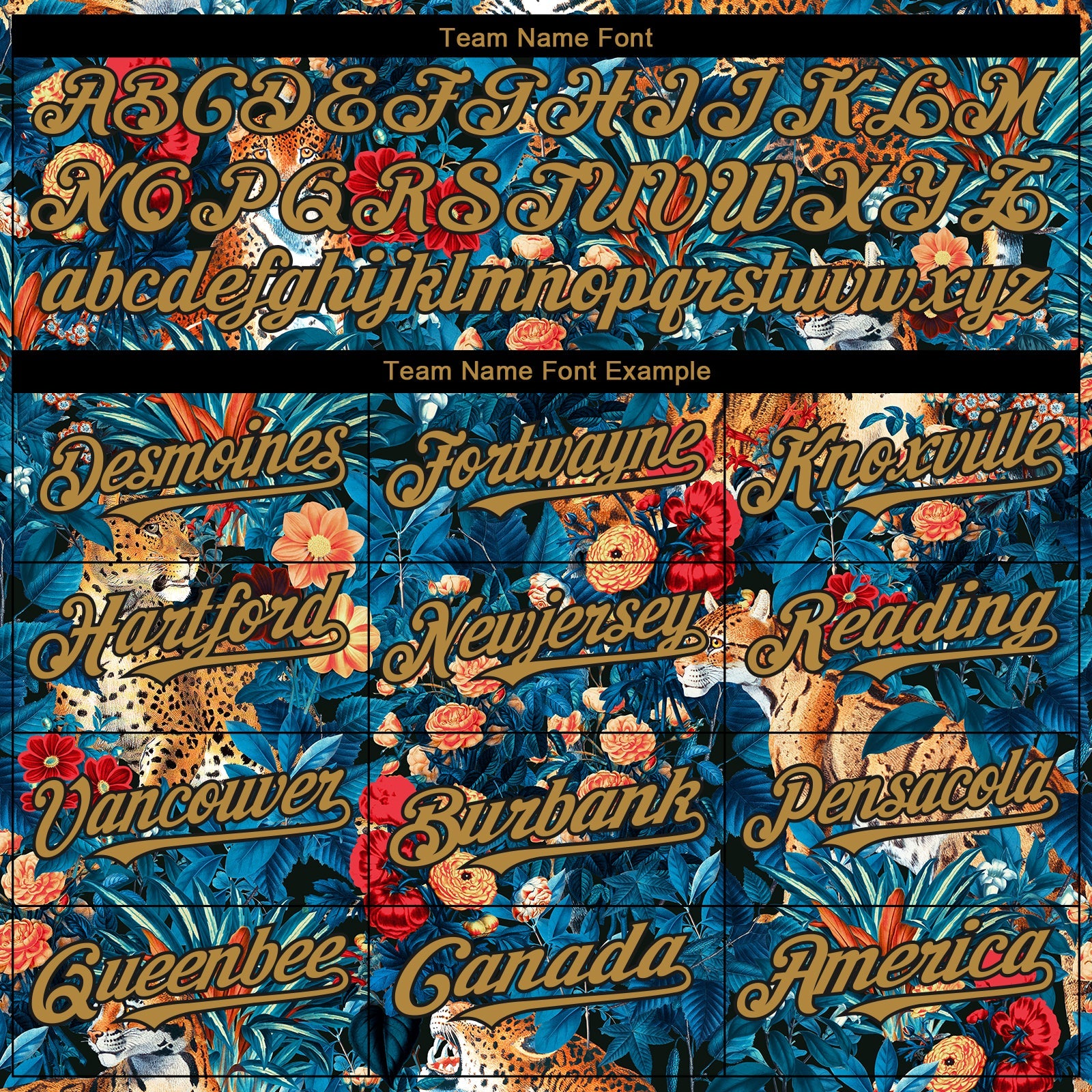 Custom Royal Old Gold-Black 3D Pattern Design Northeast China Big Flower And Leopard Authentic Baseball Jersey - Sky-Custom