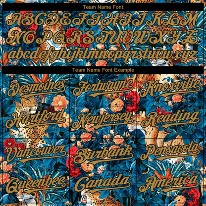 Custom Royal Old Gold-Black 3D Pattern Design Northeast China Big Flower And Leopard Authentic Baseball Jersey - Sky-Custom