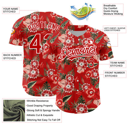 Custom Red White 3D Pattern Design Northeast China Big Flower Authentic Baseball Jersey - Sky-Custom