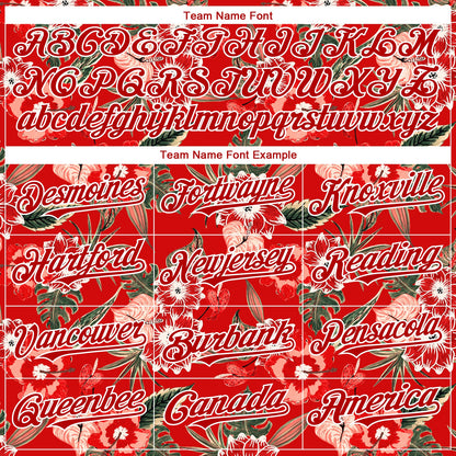 Custom Red White 3D Pattern Design Northeast China Big Flower Authentic Baseball Jersey - Sky-Custom