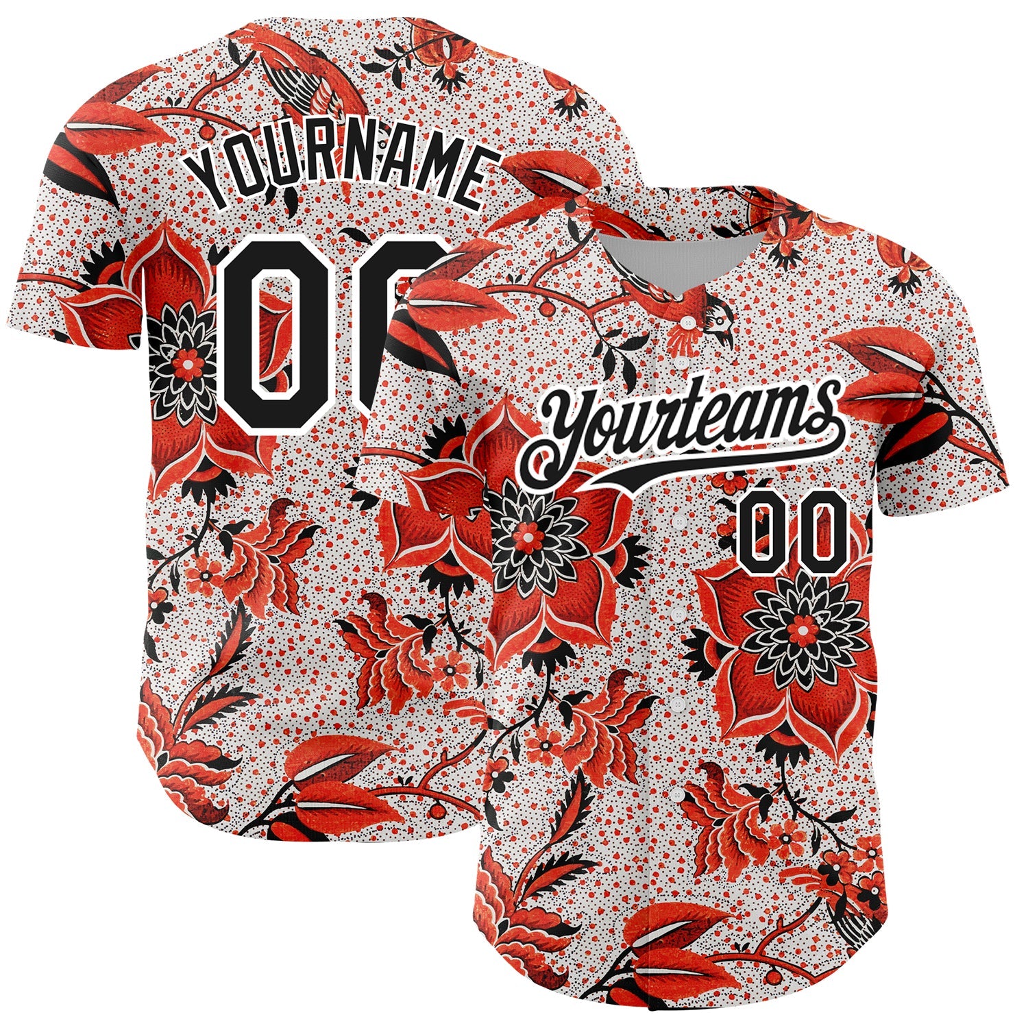 Custom Red Black-White 3D Pattern Design Northeast China Big Flower Authentic Baseball Jersey - Sky-Custom