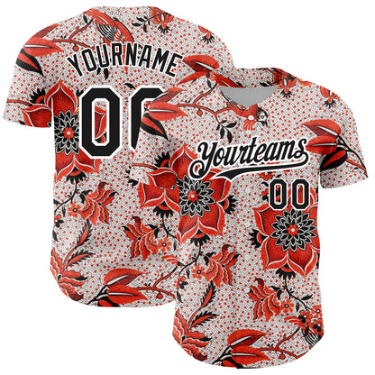 Custom Red Black-White 3D Pattern Design Northeast China Big Flower Authentic Baseball Jersey - Sky-Custom