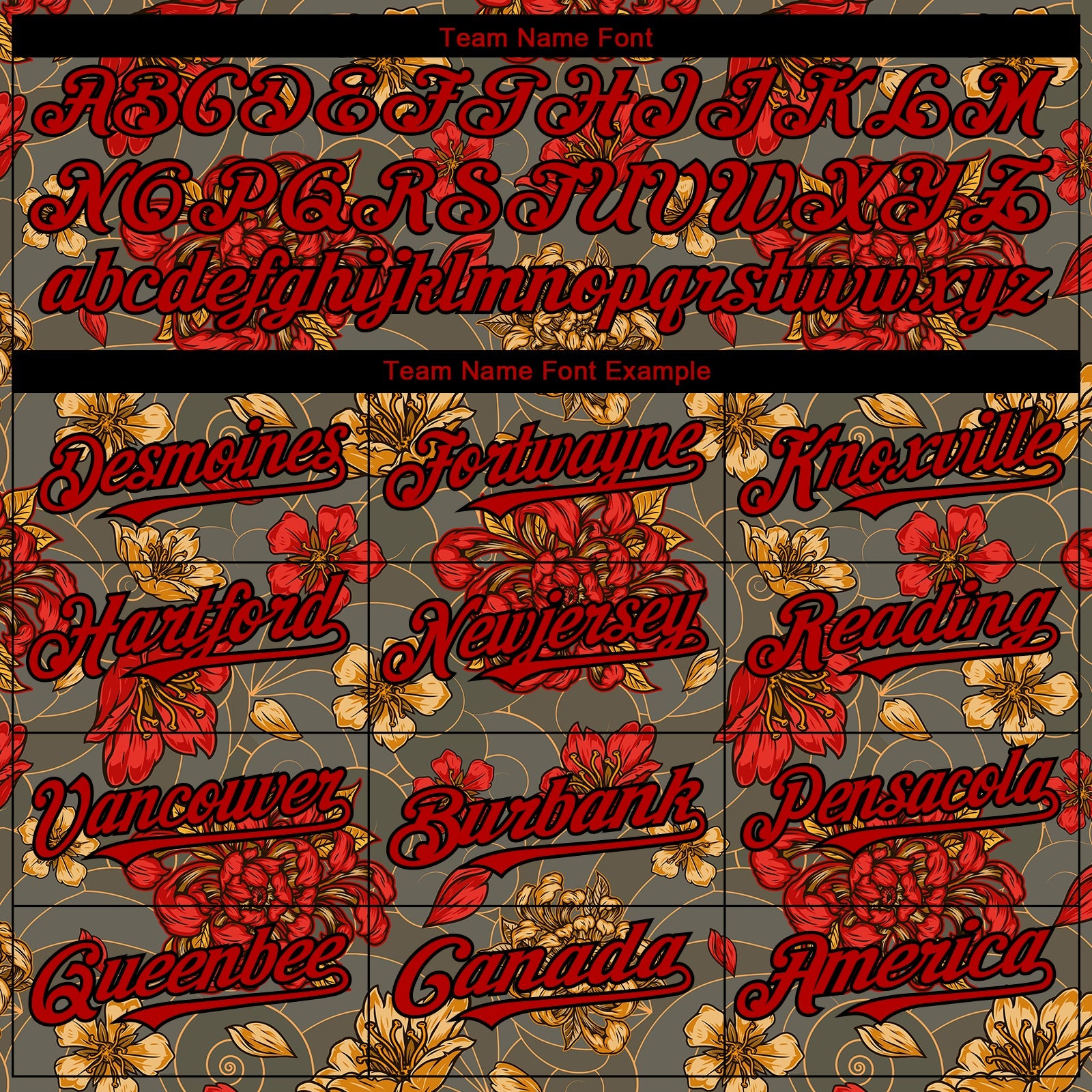 Custom Olive Red-Black 3D Pattern Design Northeast China Big Flower Authentic Baseball Jersey - Sky-Custom