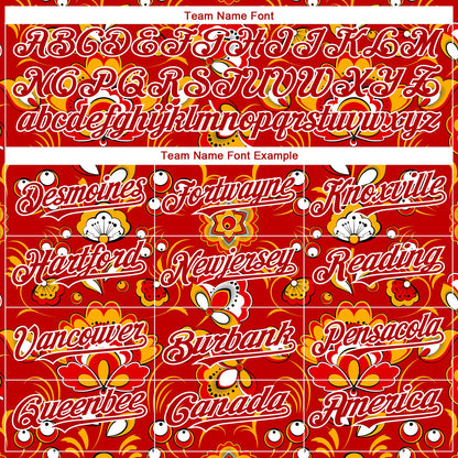 Custom Red White 3D Pattern Design Northeast China Big Flower Authentic Baseball Jersey - Sky-Custom