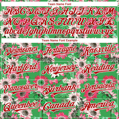 Custom Grass Green Red-White 3D Pattern Design Northeast China Big Flower Authentic Baseball Jersey - Sky-Custom