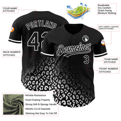 Custom Black White 3D Pattern Design Leopard Print Fade Fashion Authentic Baseball Jersey - Sky-Custom