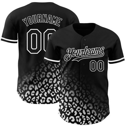 Custom Black White 3D Pattern Design Leopard Print Fade Fashion Authentic Baseball Jersey - Sky-Custom