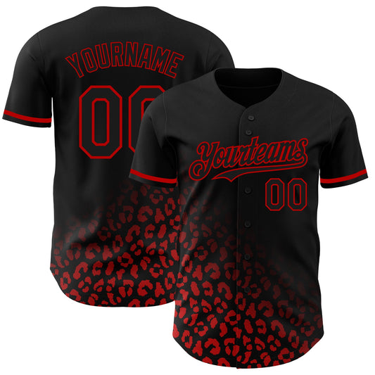 Custom Black Red 3D Pattern Design Leopard Print Fade Fashion Authentic Baseball Jersey - Sky-Custom