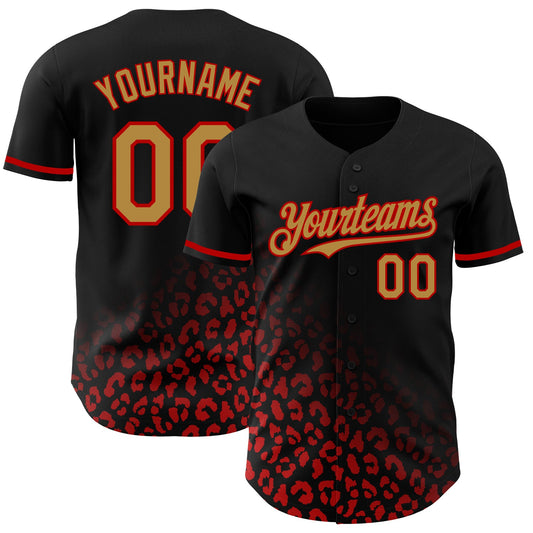 Custom Black Old Gold-Red 3D Pattern Design Leopard Print Fade Fashion Authentic Baseball Jersey - Sky-Custom