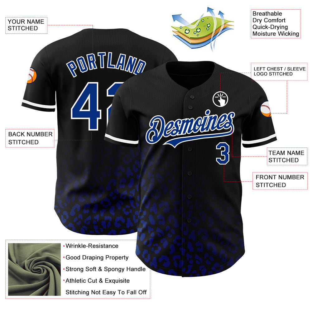 Custom Black Royal-White 3D Pattern Design Leopard Print Fade Fashion Authentic Baseball Jersey - Sky-Custom