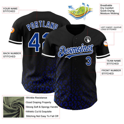 Custom Black Royal-White 3D Pattern Design Leopard Print Fade Fashion Authentic Baseball Jersey - Sky-Custom