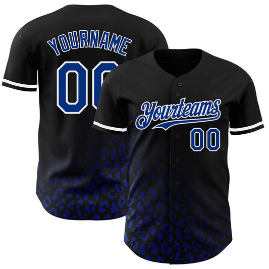 Custom Black Royal-White 3D Pattern Design Leopard Print Fade Fashion Authentic Baseball Jersey - Sky-Custom
