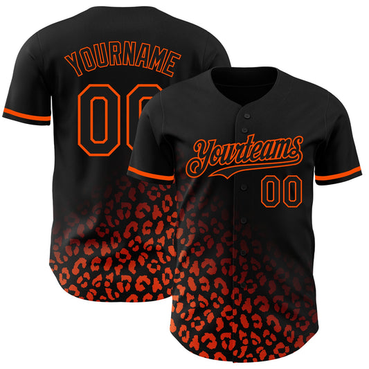 Custom Black Orange 3D Pattern Design Leopard Print Fade Fashion Authentic Baseball Jersey - Sky-Custom