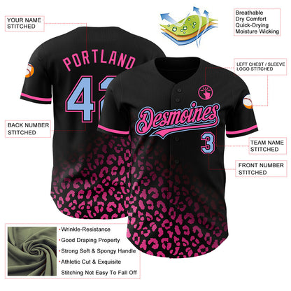 Custom Black Light Blue-Pink 3D Pattern Design Leopard Print Fade Fashion Authentic Baseball Jersey - Sky-Custom