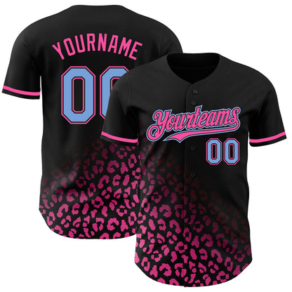 Custom Black Light Blue-Pink 3D Pattern Design Leopard Print Fade Fashion Authentic Baseball Jersey - Sky-Custom
