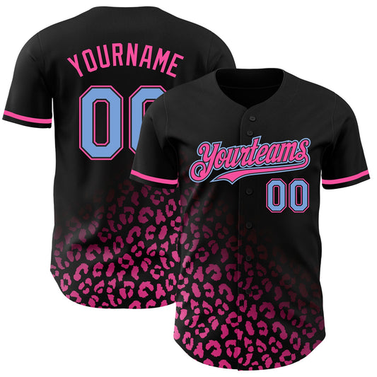 Custom Black Light Blue-Pink 3D Pattern Design Leopard Print Fade Fashion Authentic Baseball Jersey - Sky-Custom