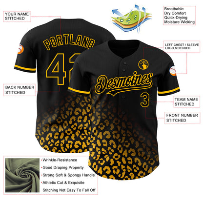 Custom Black Gold 3D Pattern Design Leopard Print Fade Fashion Authentic Baseball Jersey - Sky-Custom