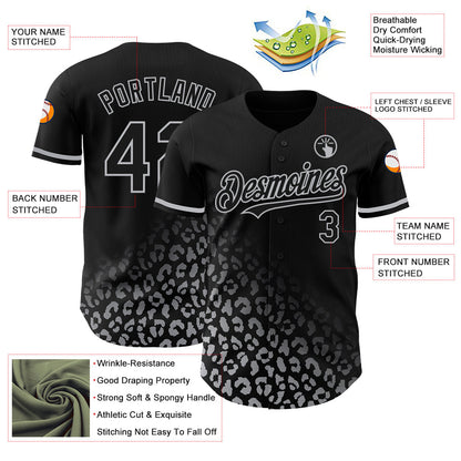 Custom Black Gray 3D Pattern Design Leopard Print Fade Fashion Authentic Baseball Jersey - Sky-Custom