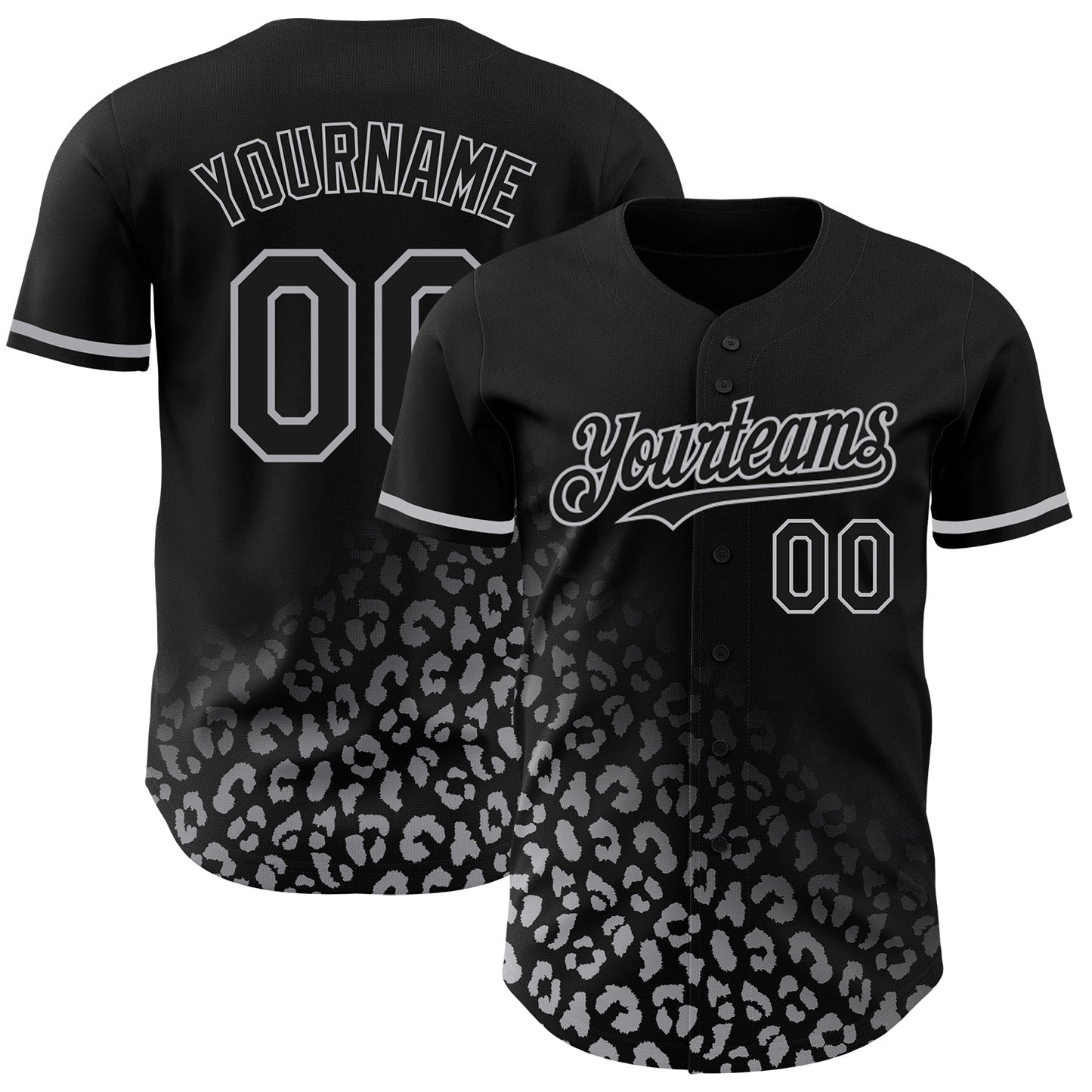 Custom Black Gray 3D Pattern Design Leopard Print Fade Fashion Authentic Baseball Jersey - Sky-Custom