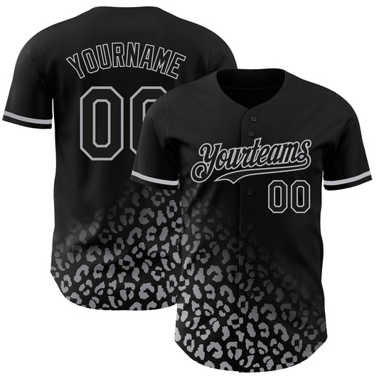 Custom Black Gray 3D Pattern Design Leopard Print Fade Fashion Authentic Baseball Jersey - Sky-Custom