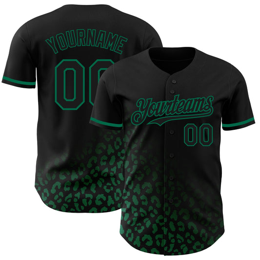 Custom Black Kelly Green 3D Pattern Design Leopard Print Fade Fashion Authentic Baseball Jersey - Sky-Custom