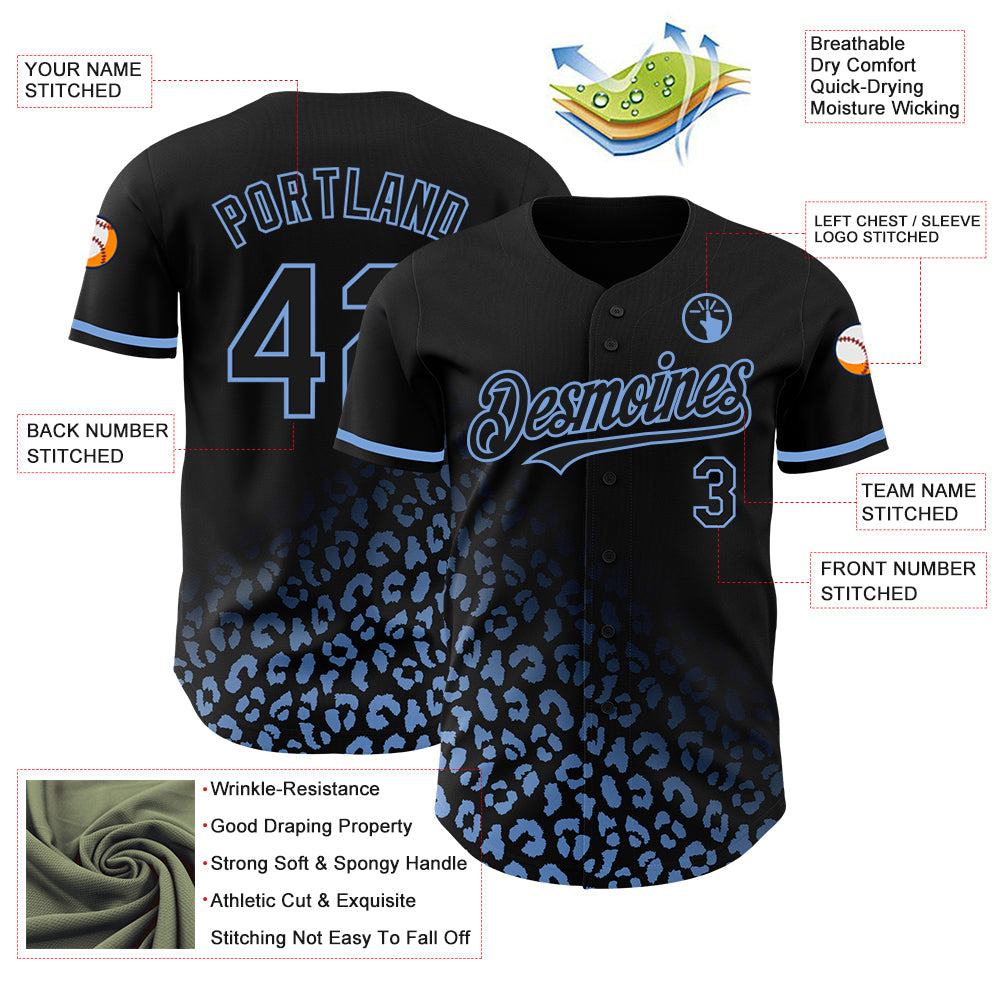 Custom Black Light Blue 3D Pattern Design Leopard Print Fade Fashion Authentic Baseball Jersey - Sky-Custom