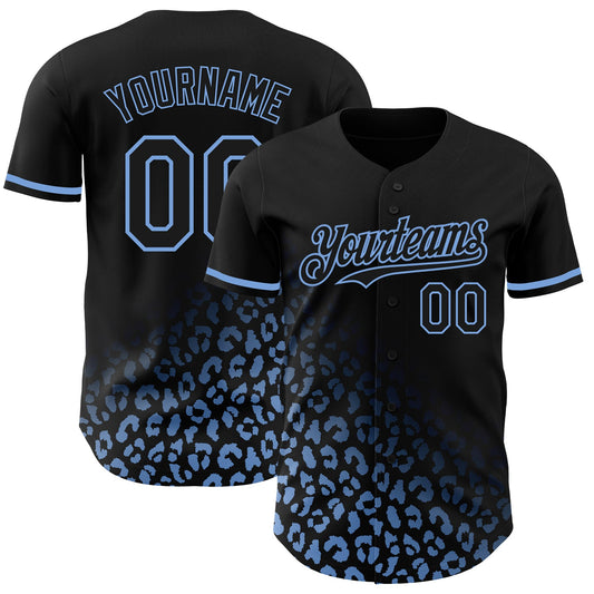 Custom Black Light Blue 3D Pattern Design Leopard Print Fade Fashion Authentic Baseball Jersey - Sky-Custom